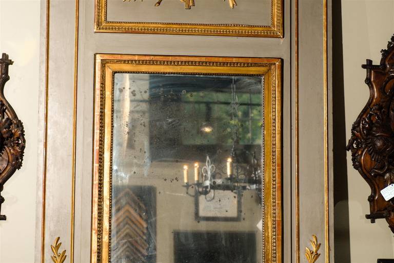 19th Century Large French Giltwood Paint Decorated Trumeau Mirror 2