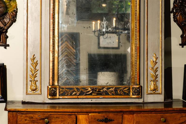 19th Century Large French Giltwood Paint Decorated Trumeau Mirror 6