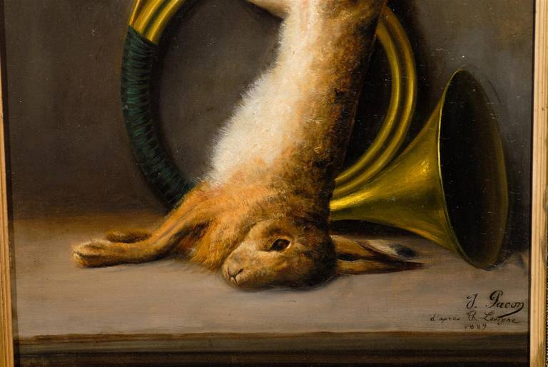 ‘Hare and Horn’ Oil on Canvas Late 19th Century Still Life Painting 2