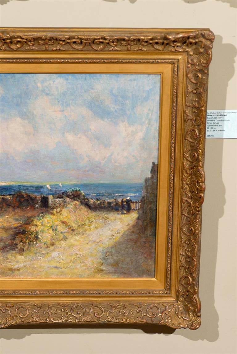 'Quiberon Coast in Brittany' Oil on Canvas Seaside Painting by Léon Duval-Gozlan In Excellent Condition For Sale In Atlanta, GA