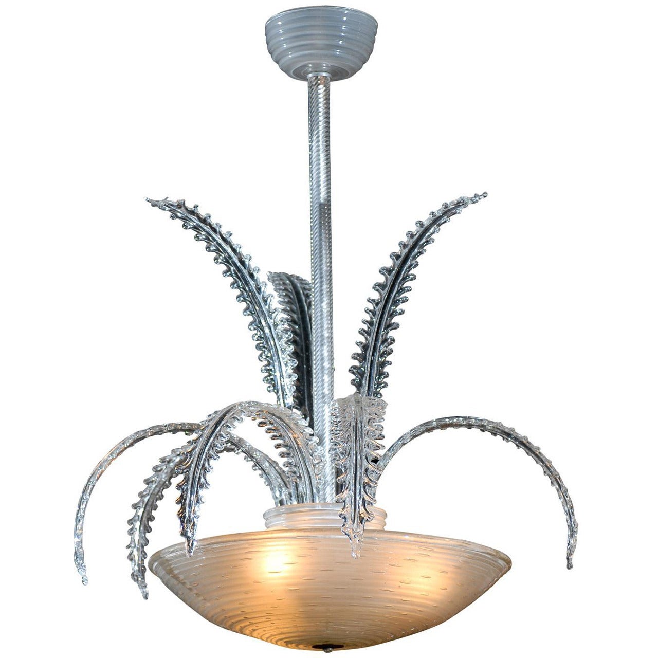 Contemporary Glass Chandelier with Fern Leaf Arms