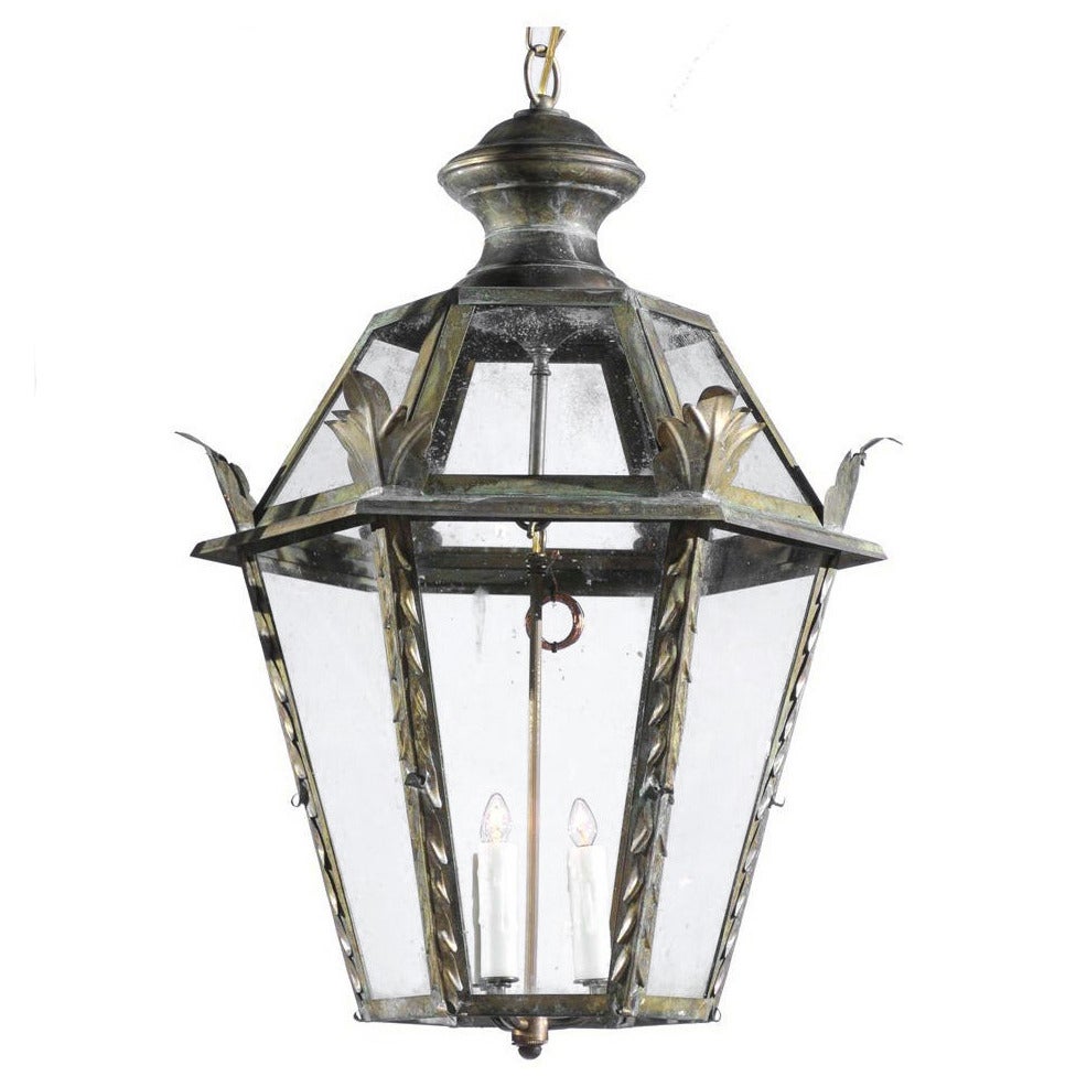 Vintage Italian Three-Light Iron Hexagonal Hanging Lantern