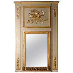 19th Century Large French Giltwood Paint Decorated Trumeau Mirror 1