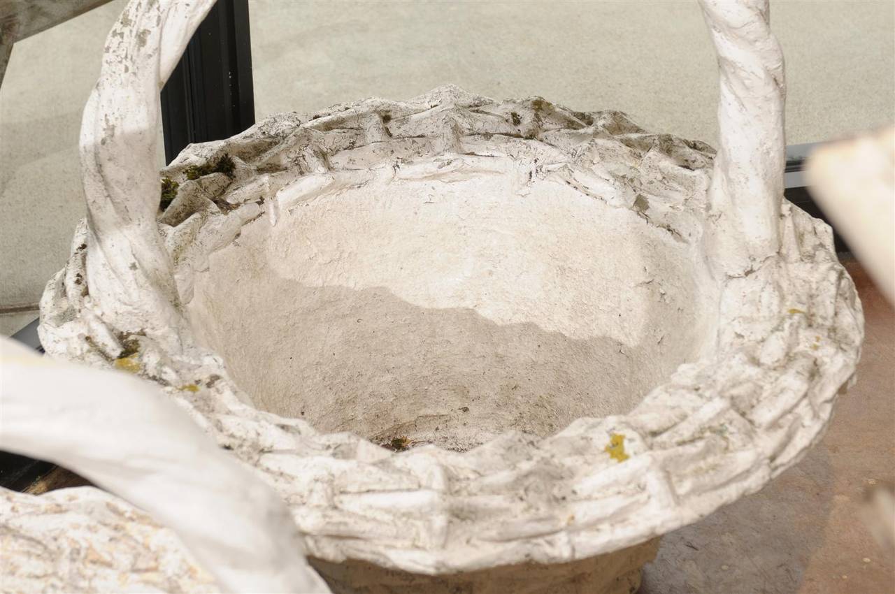 Pair of Large Vintage Paint Decorated Concrete Baskets In Excellent Condition In Atlanta, GA