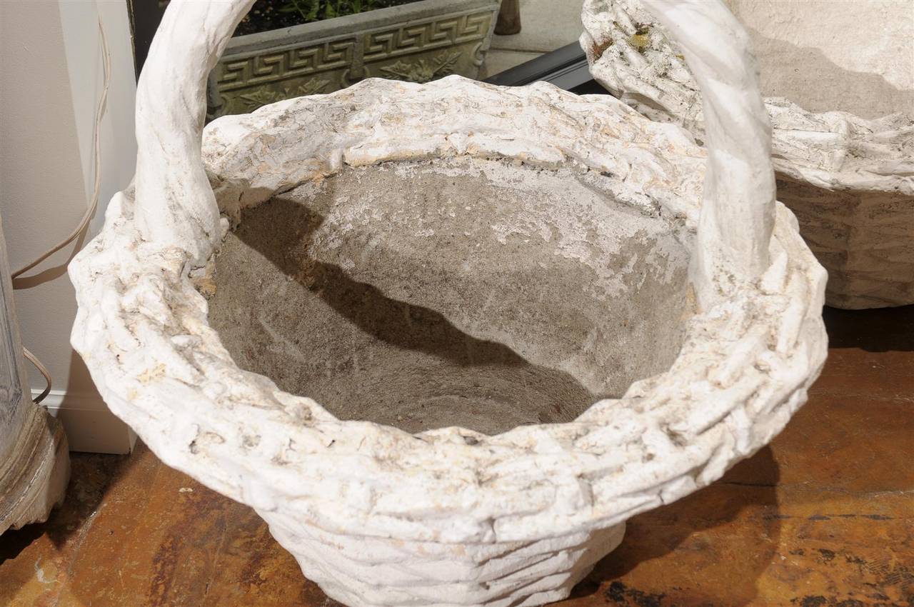 20th Century Pair of Large Vintage Paint Decorated Concrete Baskets