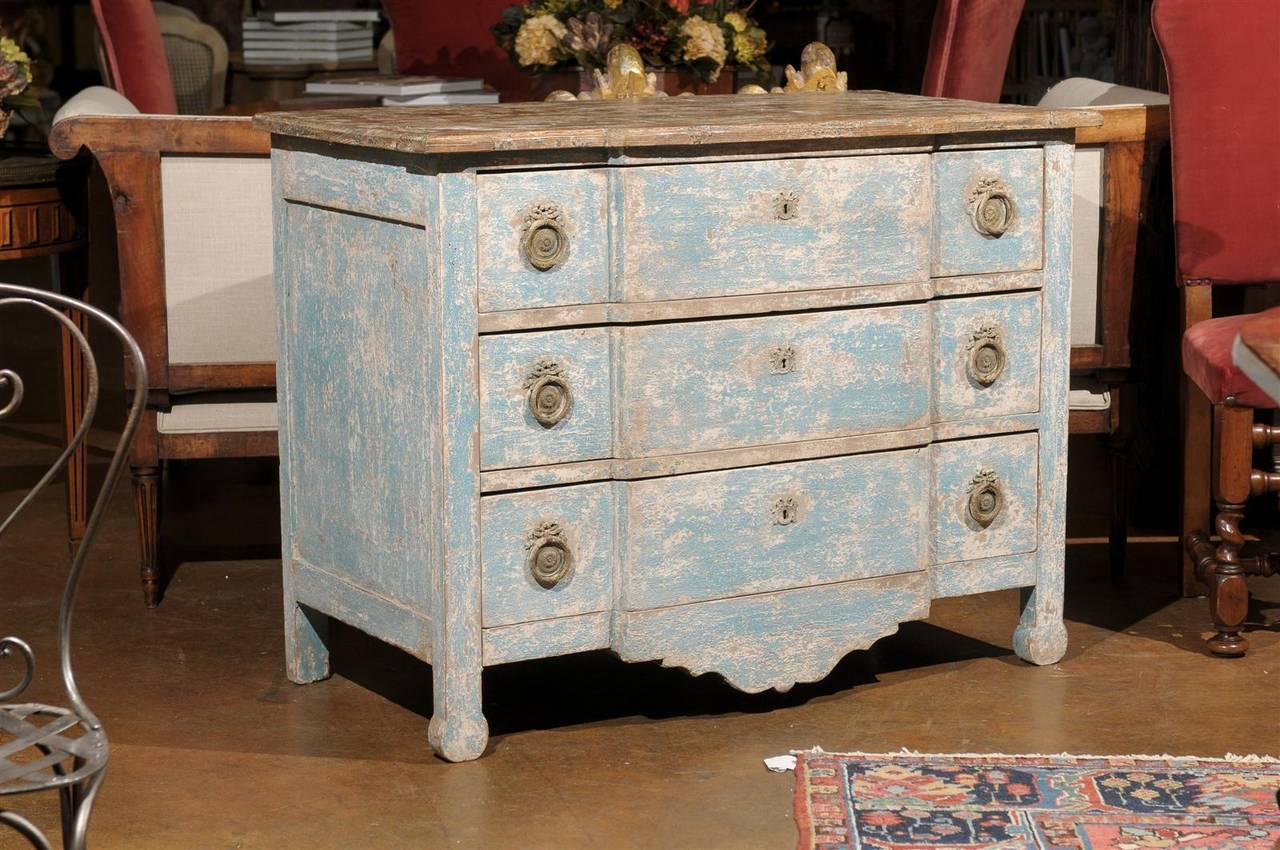 French painted three-drawer commode.