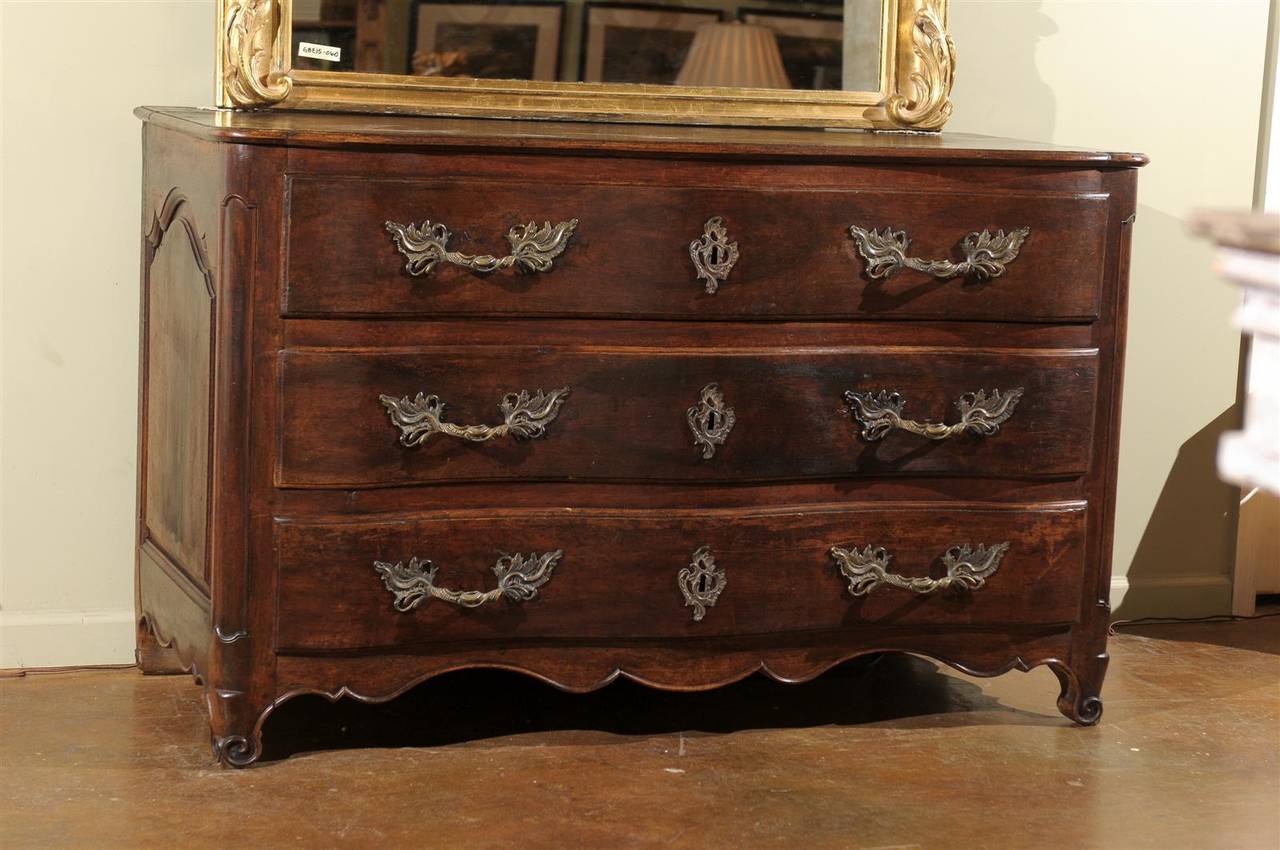 Handsome three-drawer walnut chest from France.
