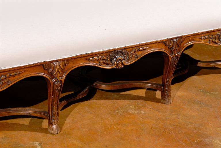 Fabric 19th Century Louis XV Style French Carved Walnut Canape