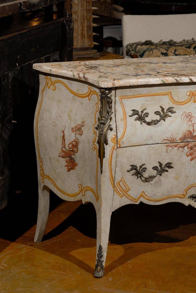 Louis XV Style Paint Decorated Chinoiserie Bombe Chest 1