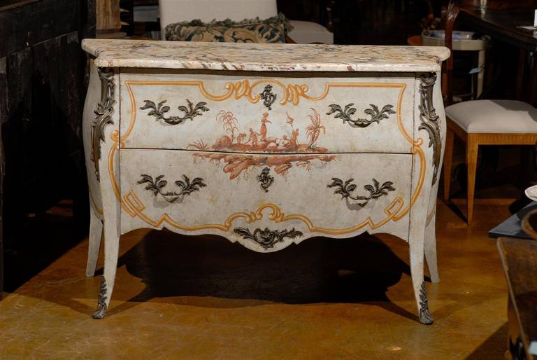 Wood Louis XV Style Paint Decorated Chinoiserie Bombe Chest