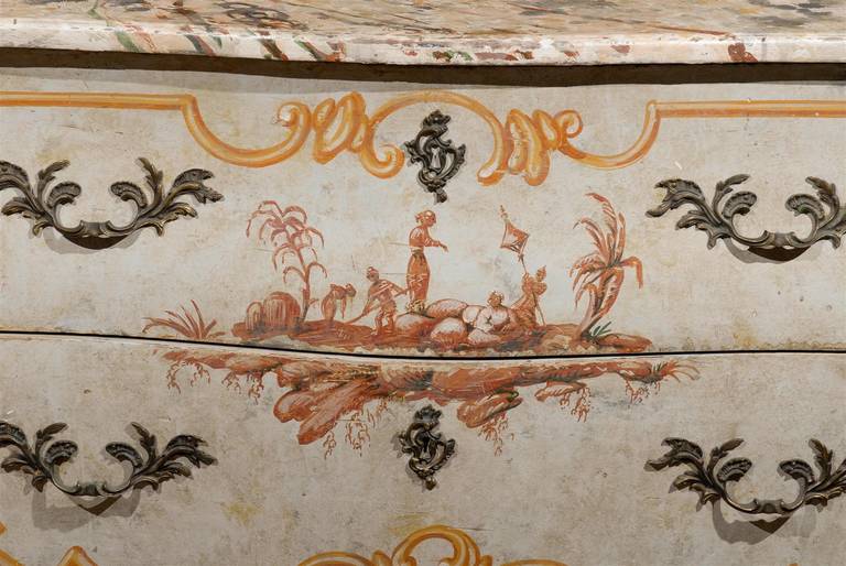 Louis XV Style Paint Decorated Chinoiserie Bombe Chest 3