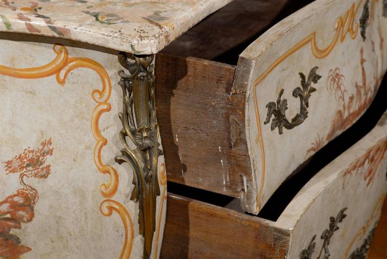 Mid-20th Century Louis XV Style Paint Decorated Chinoiserie Bombe Chest