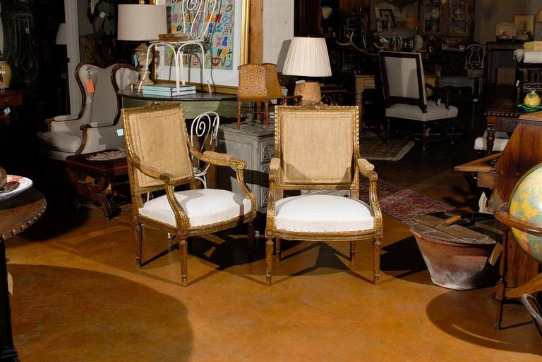 Pair of Gilded Louis XVI Style Side Chairs In Good Condition In Atlanta, GA