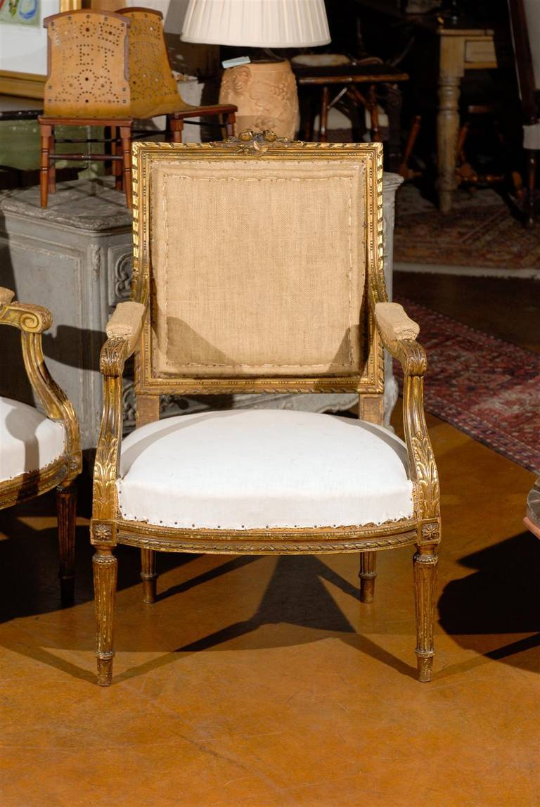 Pair of Gilded Louis XVI Style Side Chairs 2