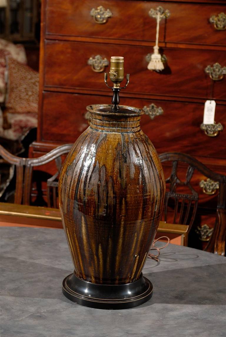 Handmade North Carolina Ceramic Urn as Lamp In Excellent Condition In Atlanta, GA