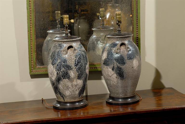 Pair of North Carolina Studio Pottery Urn Lamps 1