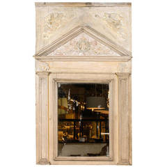 French 19th Century Painted Neoclassical Style Trumeau Mirror with Carved Angels