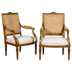 Pair of Gilded Louis XVI Style Side Chairs