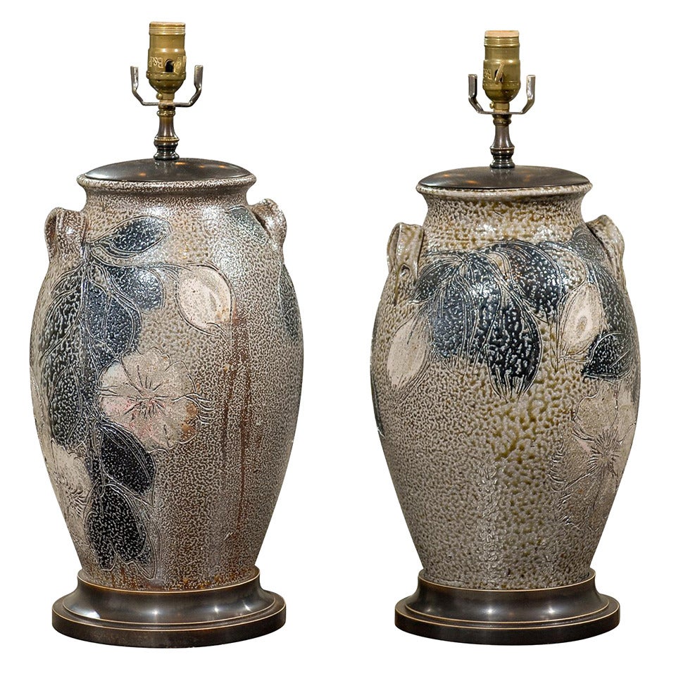 Pair of North Carolina Studio Pottery Urn Lamps