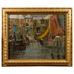 Antique 'Rotterdam Harbor' original oil on canvas by James Kay (British 1858 - 1942)