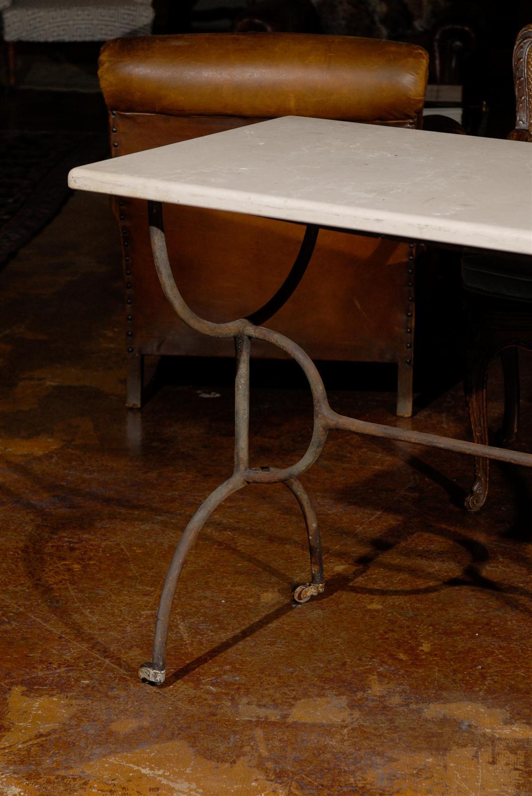 19th Century Antique Iron Pastry Table with Marble Top