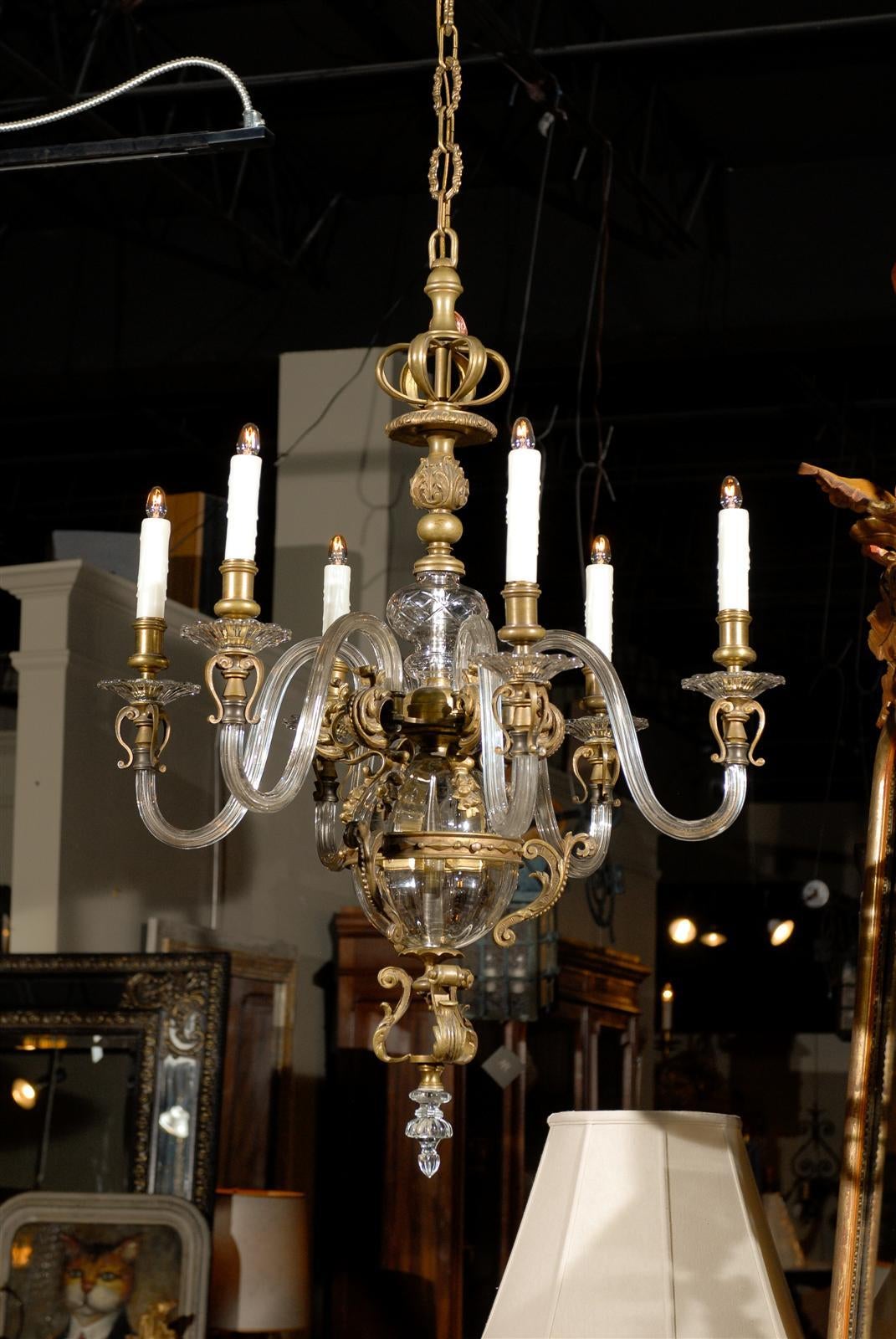 French crystal and bronze chandelier.