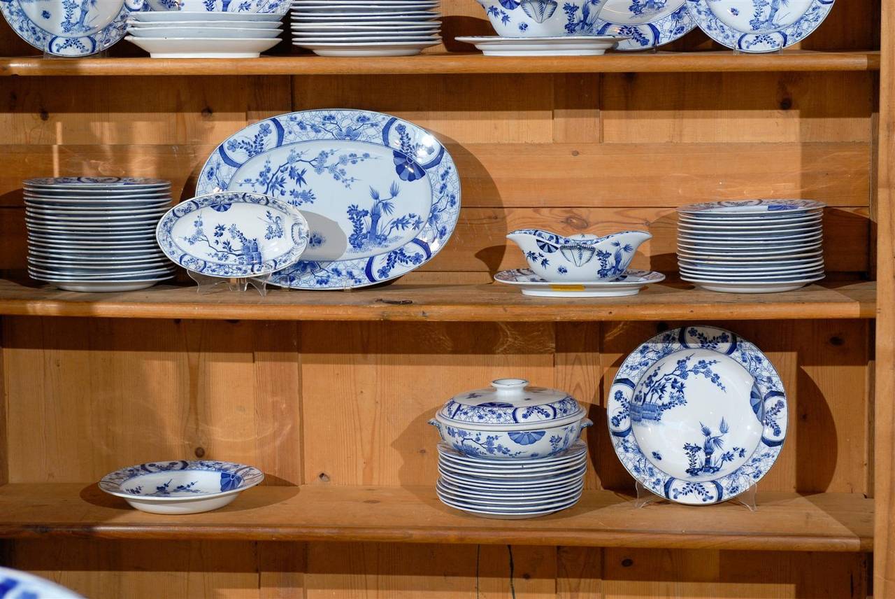 85-Piece Blue and White Japonisme Porcelain Dinnerware Designed by Claude Monet 3