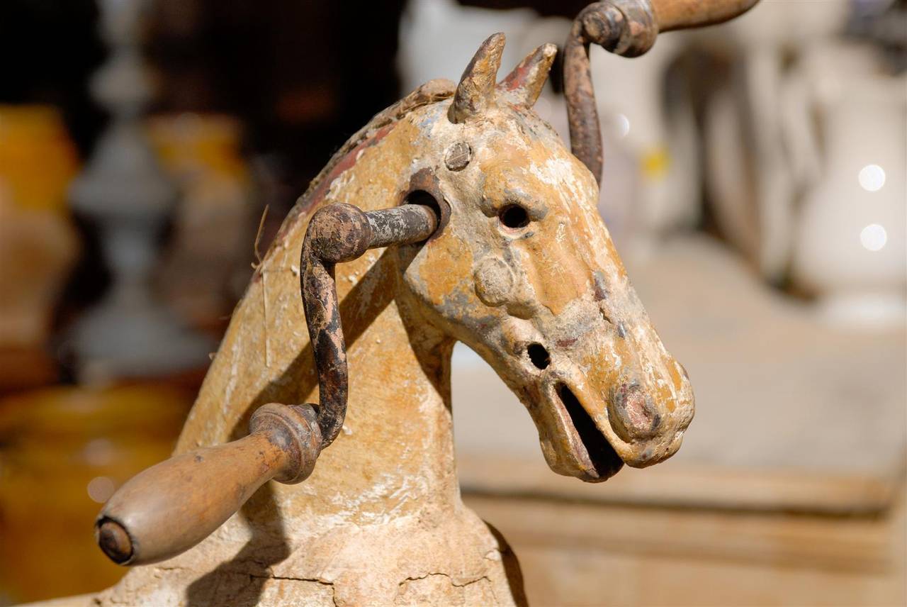 French Carved and Painted Horse on Tricycle Decorative Object, circa 1880 3