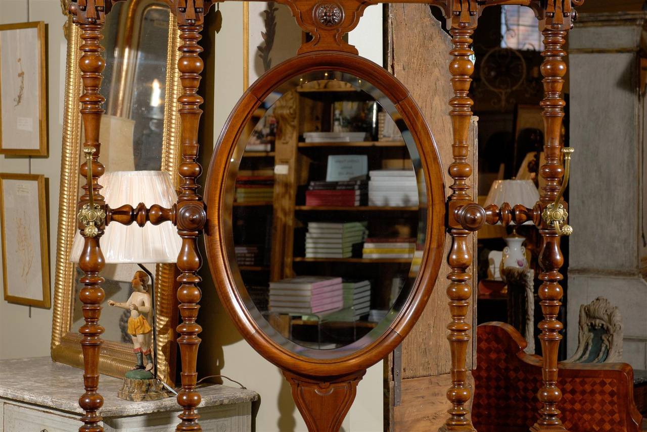 French Walnut Hall Tree with Central Mirror For Sale 6