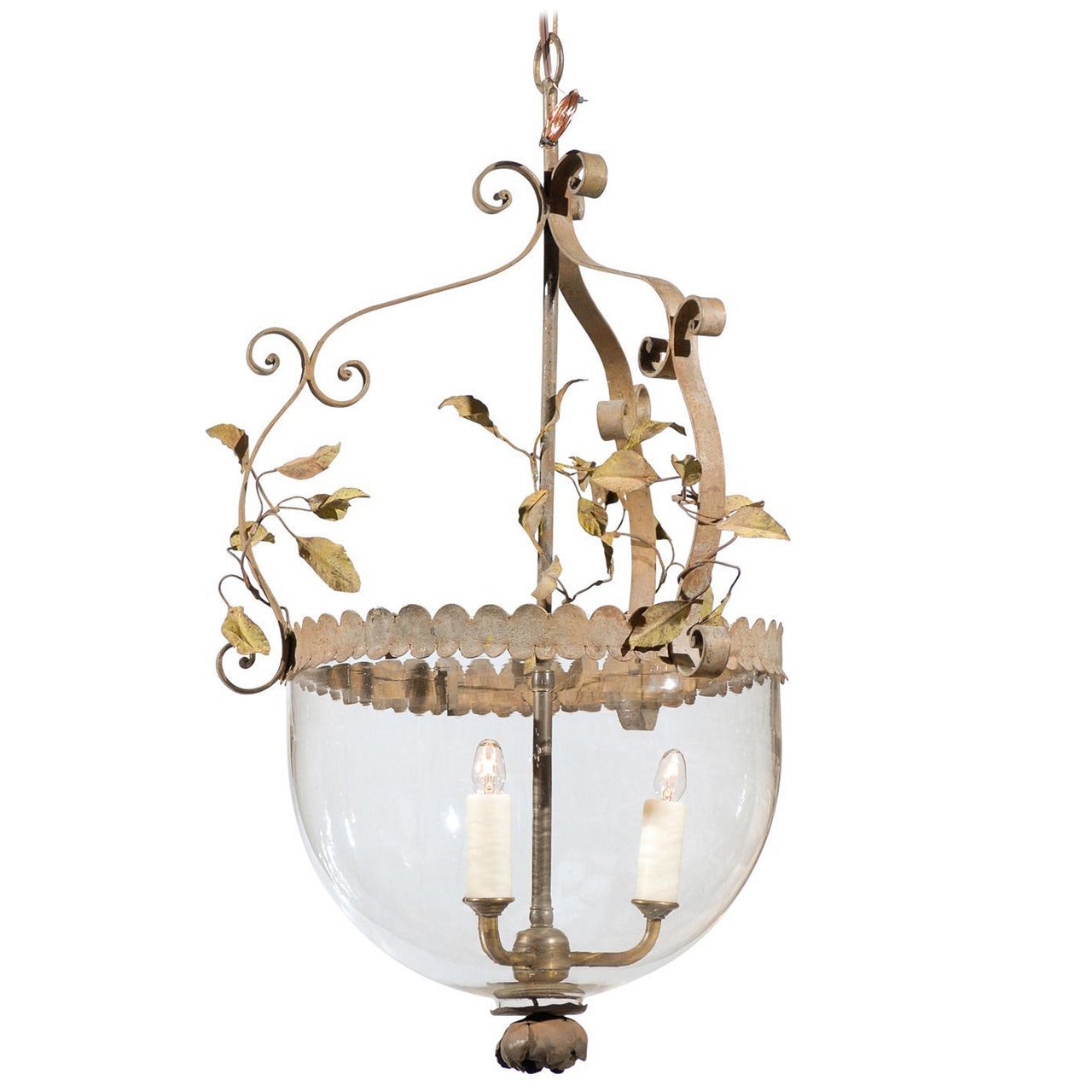 French Cloche Pendant with Tole Leaves