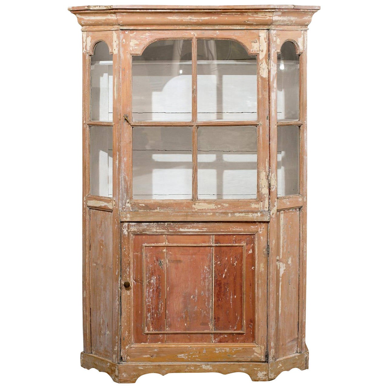 Dutch 1850s Curio with Glass Door over Wooden Door and Canted