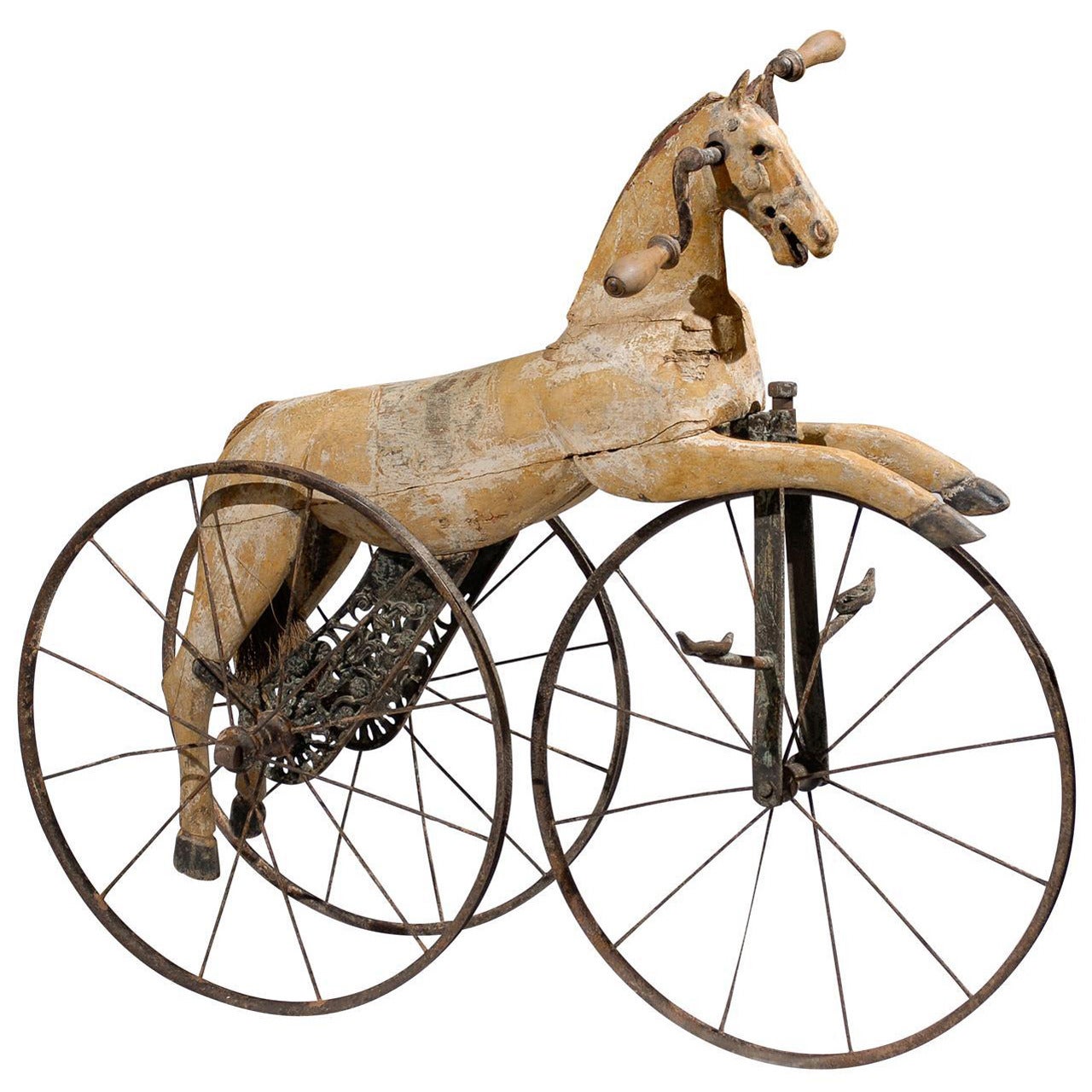 French Carved and Painted Horse on Tricycle Decorative Object, circa 1880