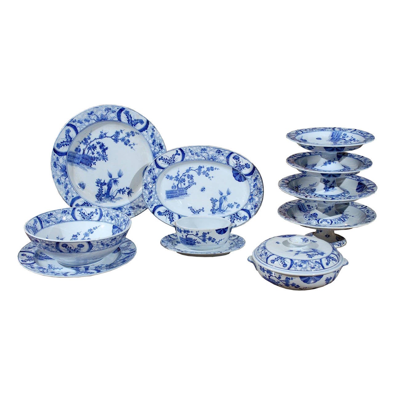 French Porcelain Blue and White Dinnerware For Sale at 1stdibs