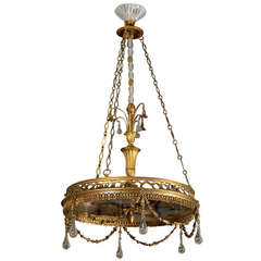 Bronze Chandelier with Painted Glass