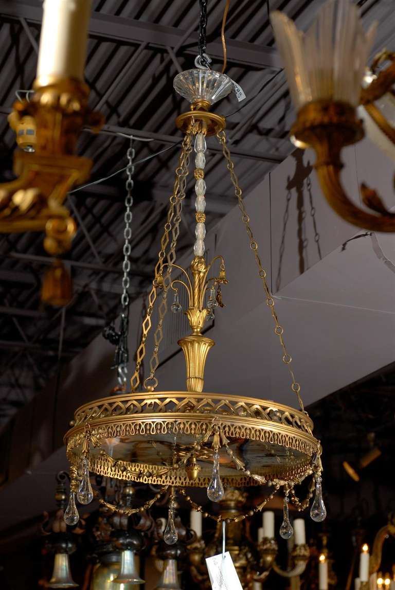 Bronze Chandelier with Painted Glass