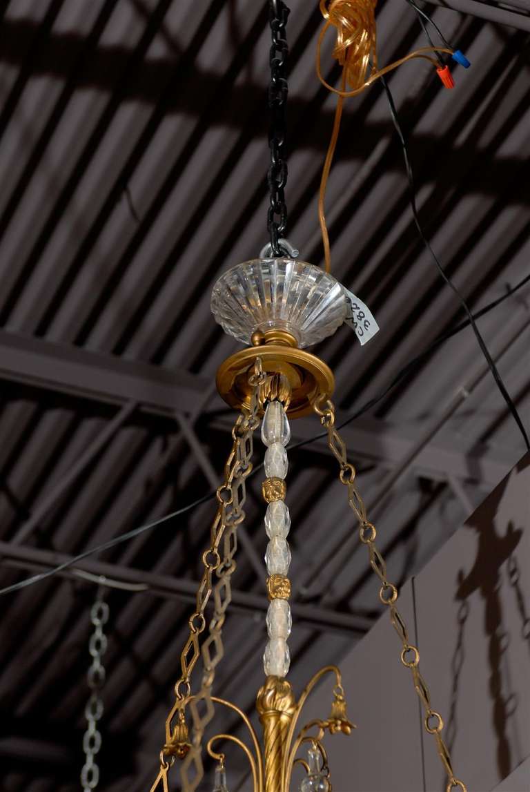 Bronze Chandelier with Painted Glass at 1stdibs