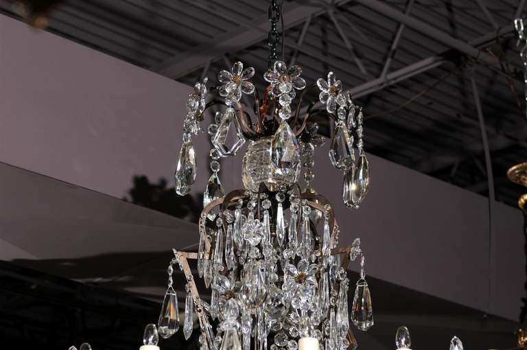 20th Century French Chandelier in Iron and Crystal
