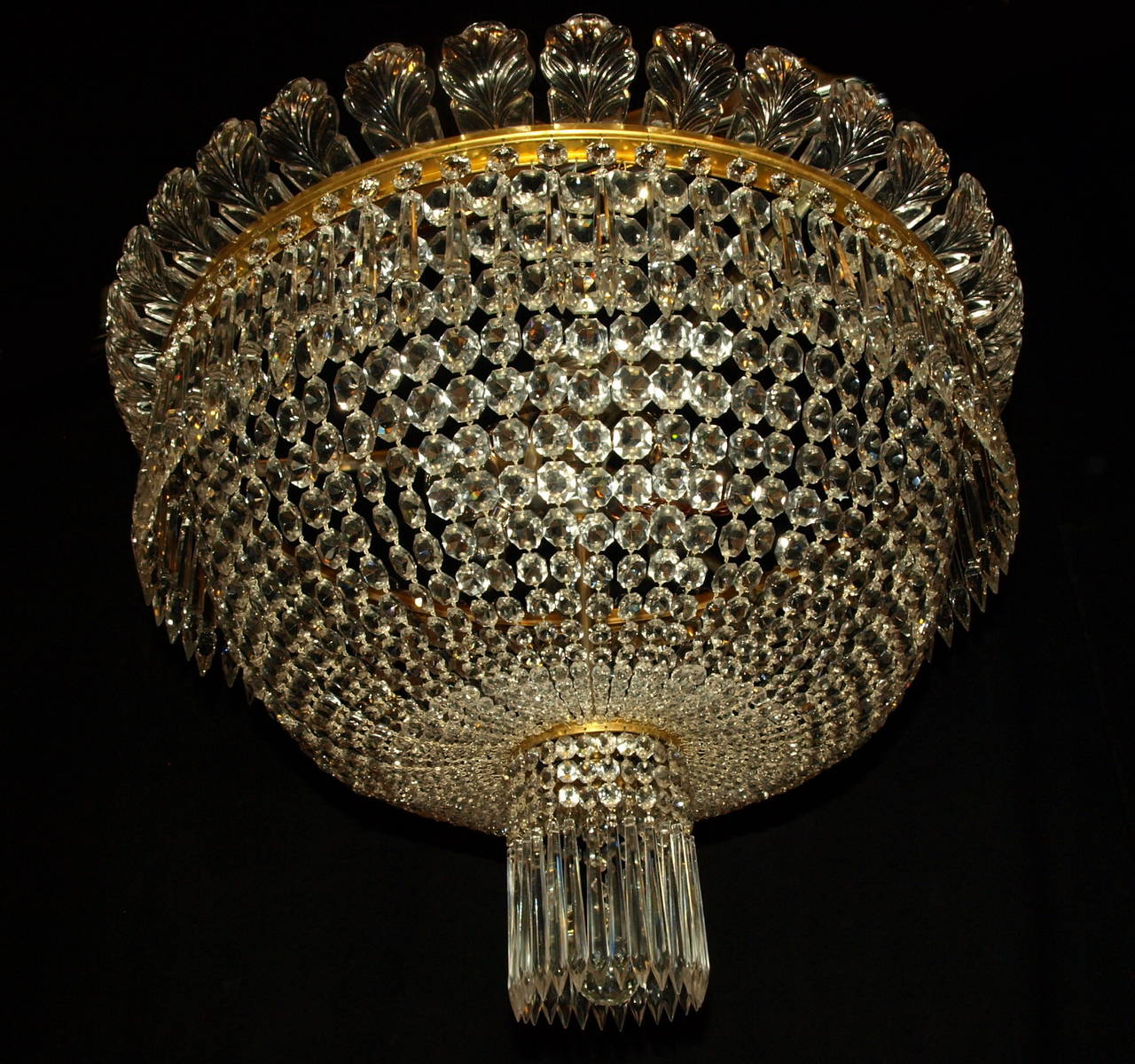 Early 20th Century Gilt Bronze and Crystal Baccarat Plafonnier