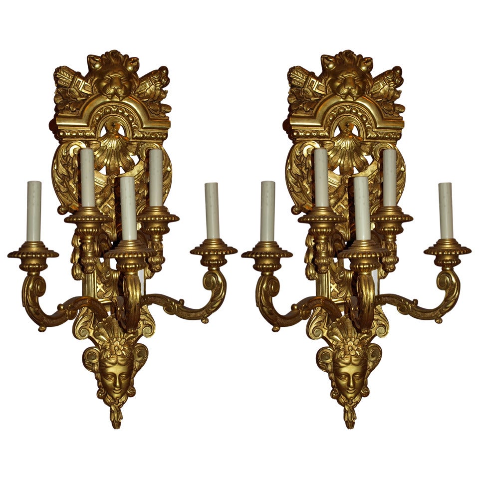 Antique Magnificent Giltwood Sconces For Sale