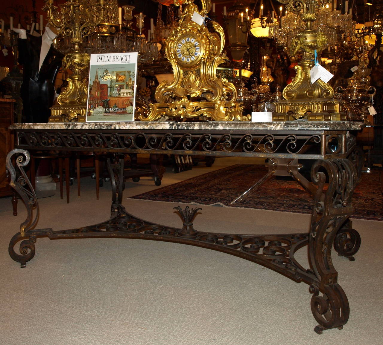 Antique Iron Table with Marble Top For Sale 1