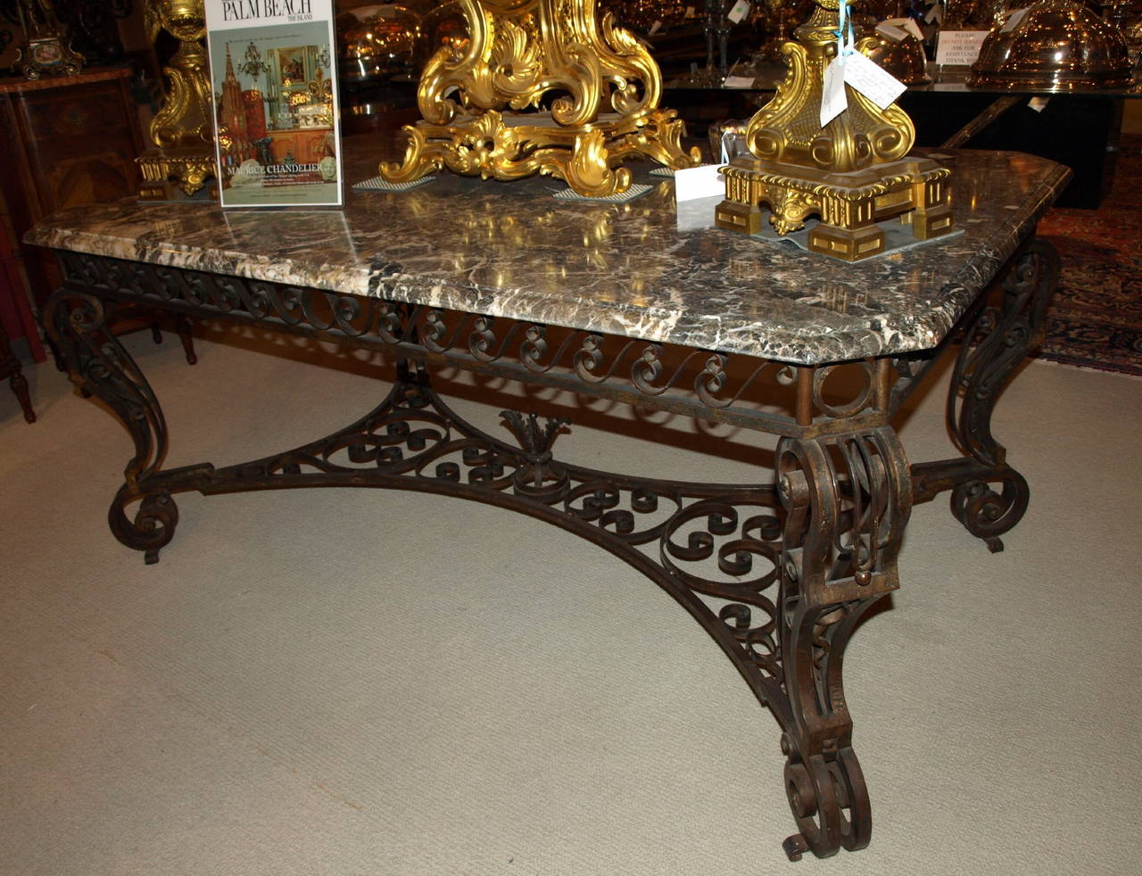 Antique Iron Table with Marble Top In Excellent Condition For Sale In Atlanta, GA