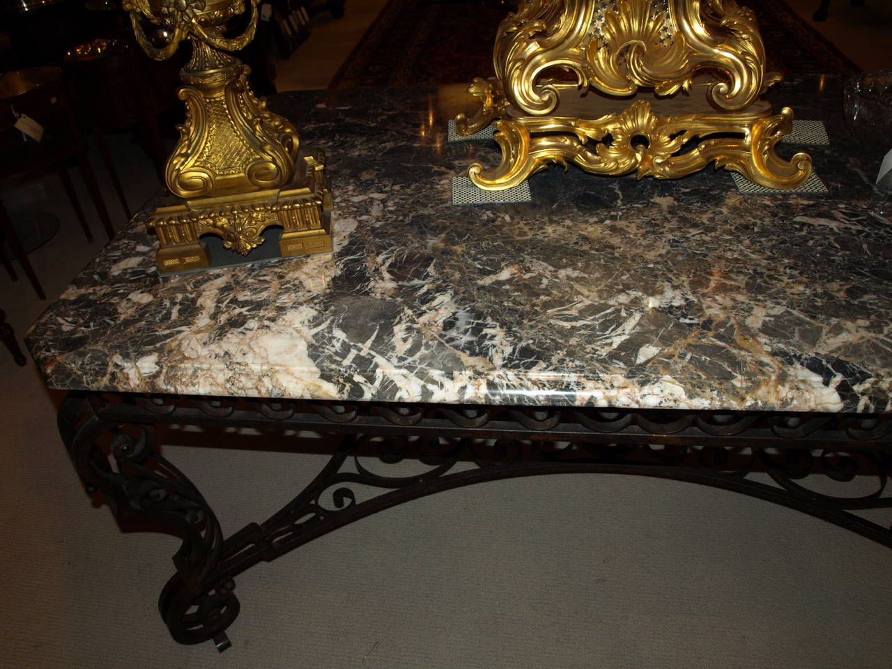 Mid-20th Century Antique Iron Table with Marble Top For Sale