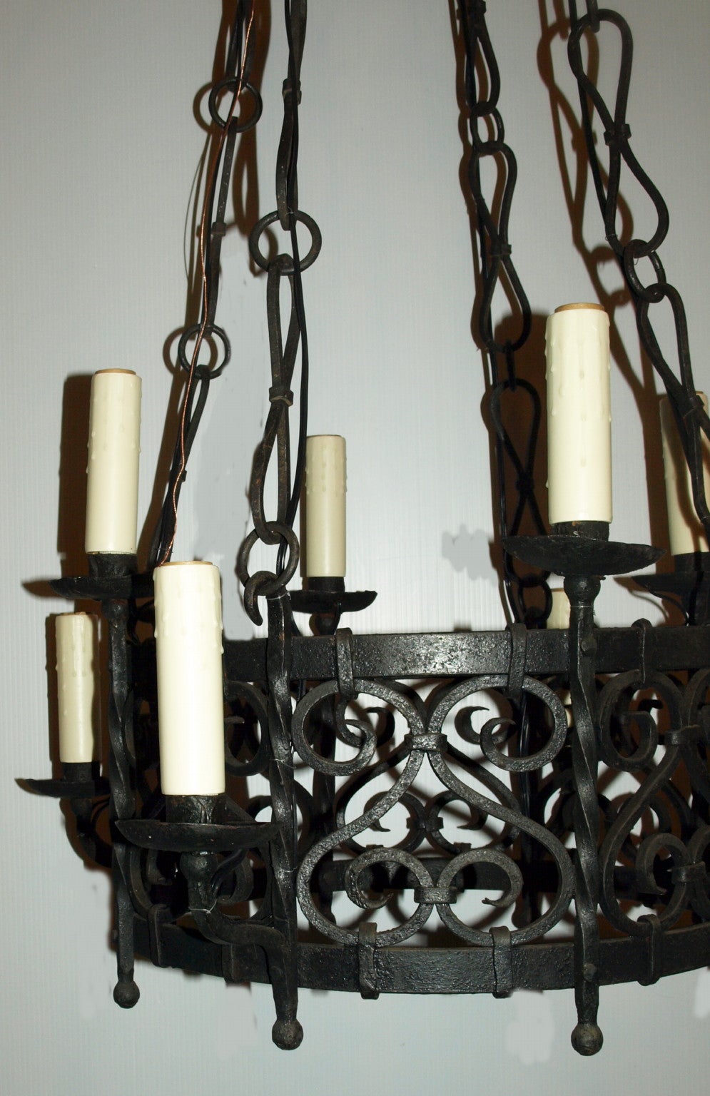 Seven light French iron chandelier