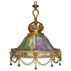Antique Chandelier. Stained Glass Lamp
