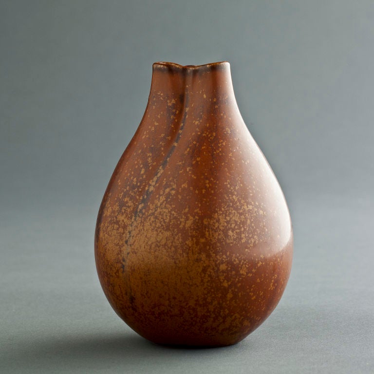 Eva Staehr Nielsen for Saxbo small double opening rust ceramic vase.