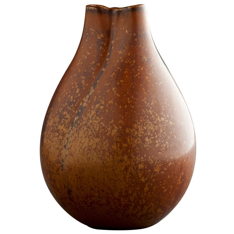Saxbo Double Opening Rust Ceramic Vase For Sale