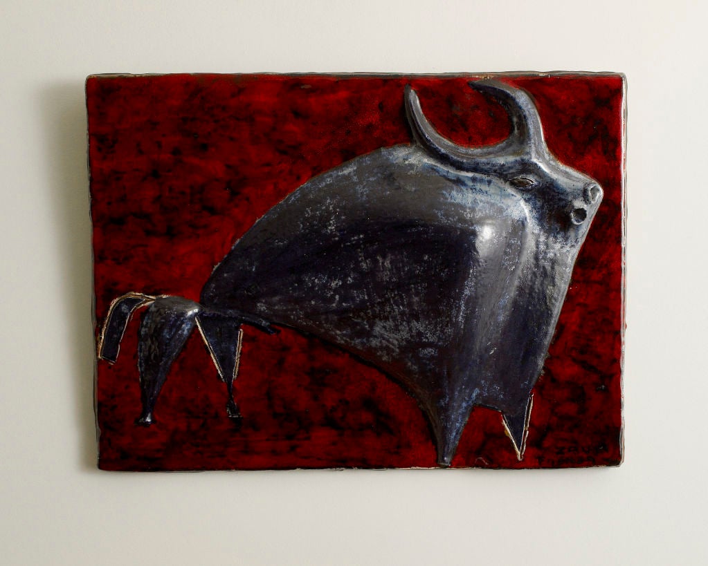 Carlo Zauli Bull Wall Plaque