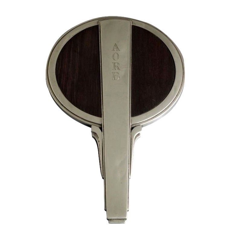 Georg Jensen sterling and wood small hand mirror with monogram markings on top rim