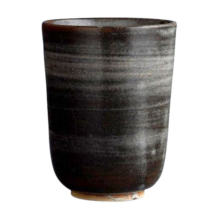 Saxbo Brown Ceramic Vase with Wide Mouth