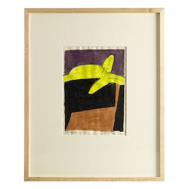 Jorge Fick untitled acrylic on paper (8X1.69)in yellow, tan, black and purple